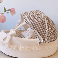 HKM-6744509 Cozy Lattice Cat Bed - Four Seasons Cradle Nest for Cats, Small & Large Sizes