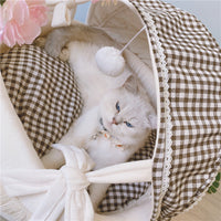 HKM-6744509 Cozy Lattice Cat Bed - Four Seasons Cradle Nest for Cats, Small & Large Sizes