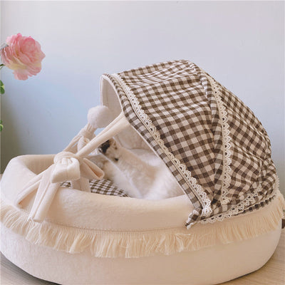 HKM-6744509 Cozy Lattice Cat Bed - Four Seasons Cradle Nest for Cats, Small & Large Sizes