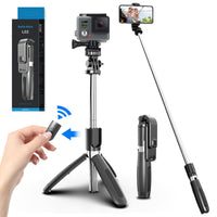 HKM-674643 Bluetooth Selfie Stick with Wireless Remote Control for Smartphones and Action Cameras - Adjustable Tripod, 360° Rotation