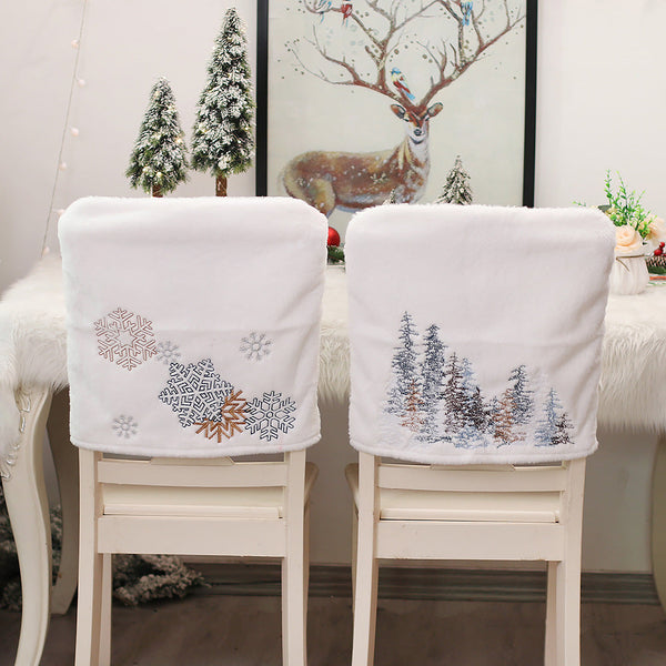 HKM-674643 Christmas Tree and Snowflake Decorative Plush Chair Covers - Soft Brushed Wool, 47x46cm