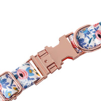 HKM-6747453 Cotton Floral Buckle Dog Collar in Blue and Orange, Princess Style, Multiple Sizes Available