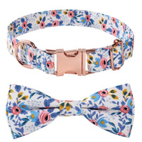 HKM-6747453 Cotton Floral Buckle Dog Collar in Blue and Orange, Princess Style, Multiple Sizes Available