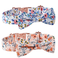 HKM-6747453 Cotton Floral Buckle Dog Collar in Blue and Orange, Princess Style, Multiple Sizes Available