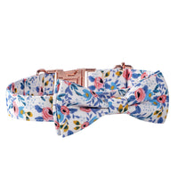 HKM-6747453 Cotton Floral Buckle Dog Collar in Blue and Orange, Princess Style, Multiple Sizes Available
