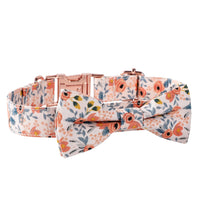 HKM-6747453 Cotton Floral Buckle Dog Collar in Blue and Orange, Princess Style, Multiple Sizes Available