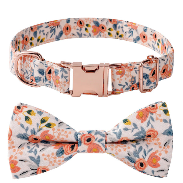 HKM-6747453 Cotton Floral Buckle Dog Collar in Blue and Orange, Princess Style, Multiple Sizes Available
