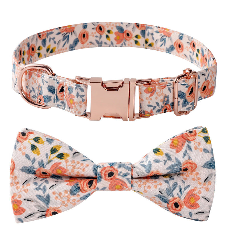 HKM-6747453 Cotton Floral Buckle Dog Collar in Blue and Orange, Princess Style, Multiple Sizes Available