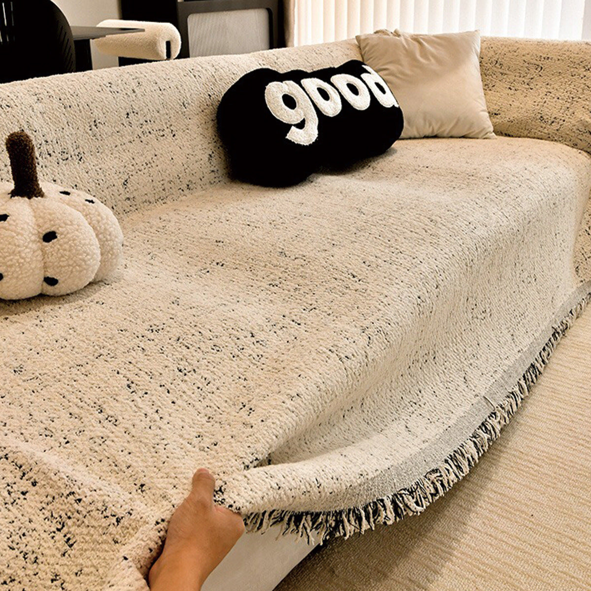 HKM-674835 Autumn and Winter Plush Yarn Sofa Slipcover Universal Blanket in Solid Colors
