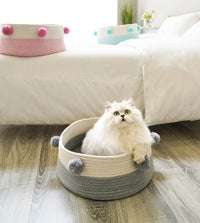 HKM-6749501 Eco-Friendly Cotton Cat Basket with Cashmere Pompons ¨C 40CM Diameter Pet Bed