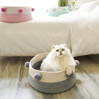 HKM-6749501 Eco-Friendly Cotton Cat Basket with Cashmere Pompons ¨C 40CM Diameter Pet Bed