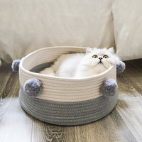 HKM-6749501 Eco-Friendly Cotton Cat Basket with Cashmere Pompons ¨C 40CM Diameter Pet Bed