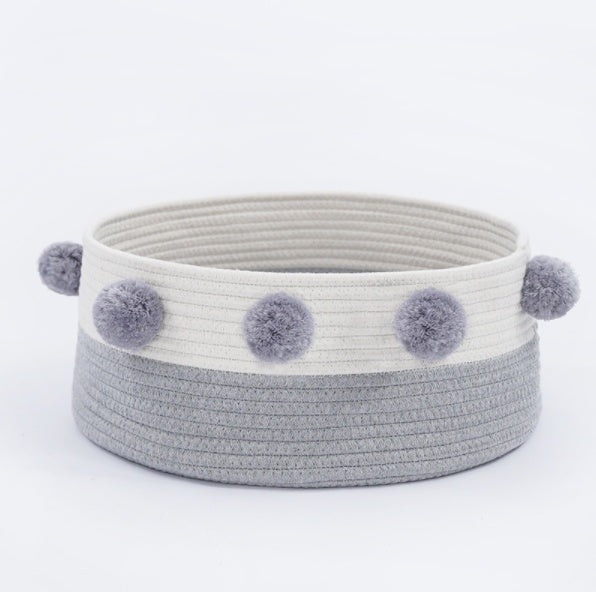 HKM-6749501 Eco-Friendly Cotton Cat Basket with Cashmere Pompons ¨C 40CM Diameter Pet Bed
