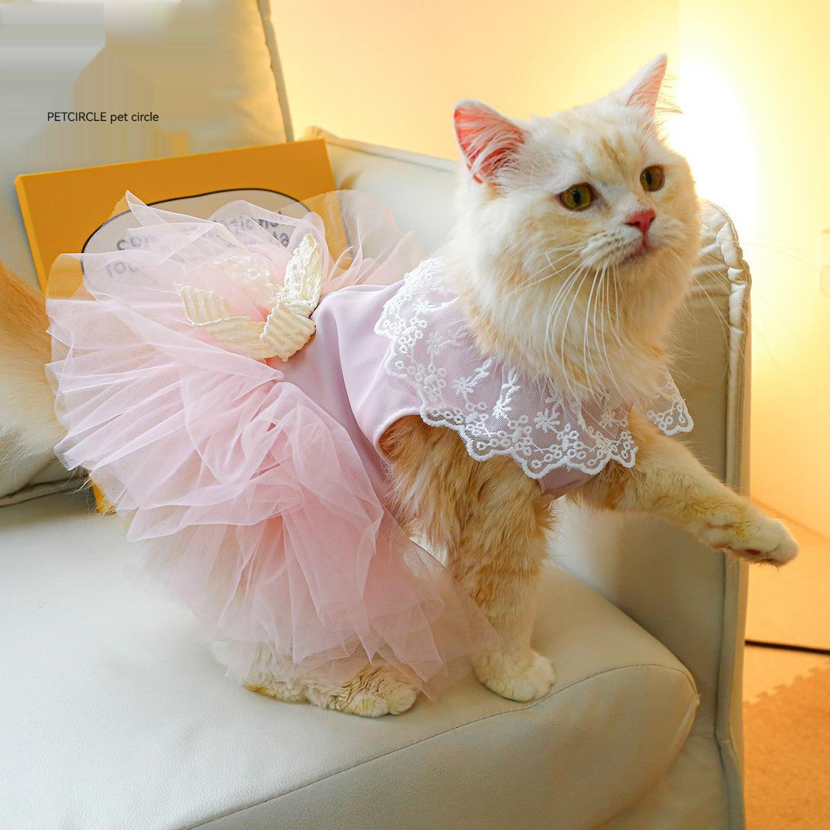 HKM-6749629 Pink Tulle Tutu Skirt for Cats - Casual Pet Clothing in Various Sizes
