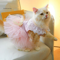HKM-6749629 Pink Tulle Tutu Skirt for Cats - Casual Pet Clothing in Various Sizes