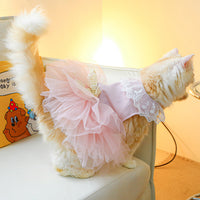HKM-6749629 Pink Tulle Tutu Skirt for Cats - Casual Pet Clothing in Various Sizes