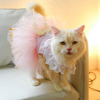 HKM-6749629 Pink Tulle Tutu Skirt for Cats - Casual Pet Clothing in Various Sizes