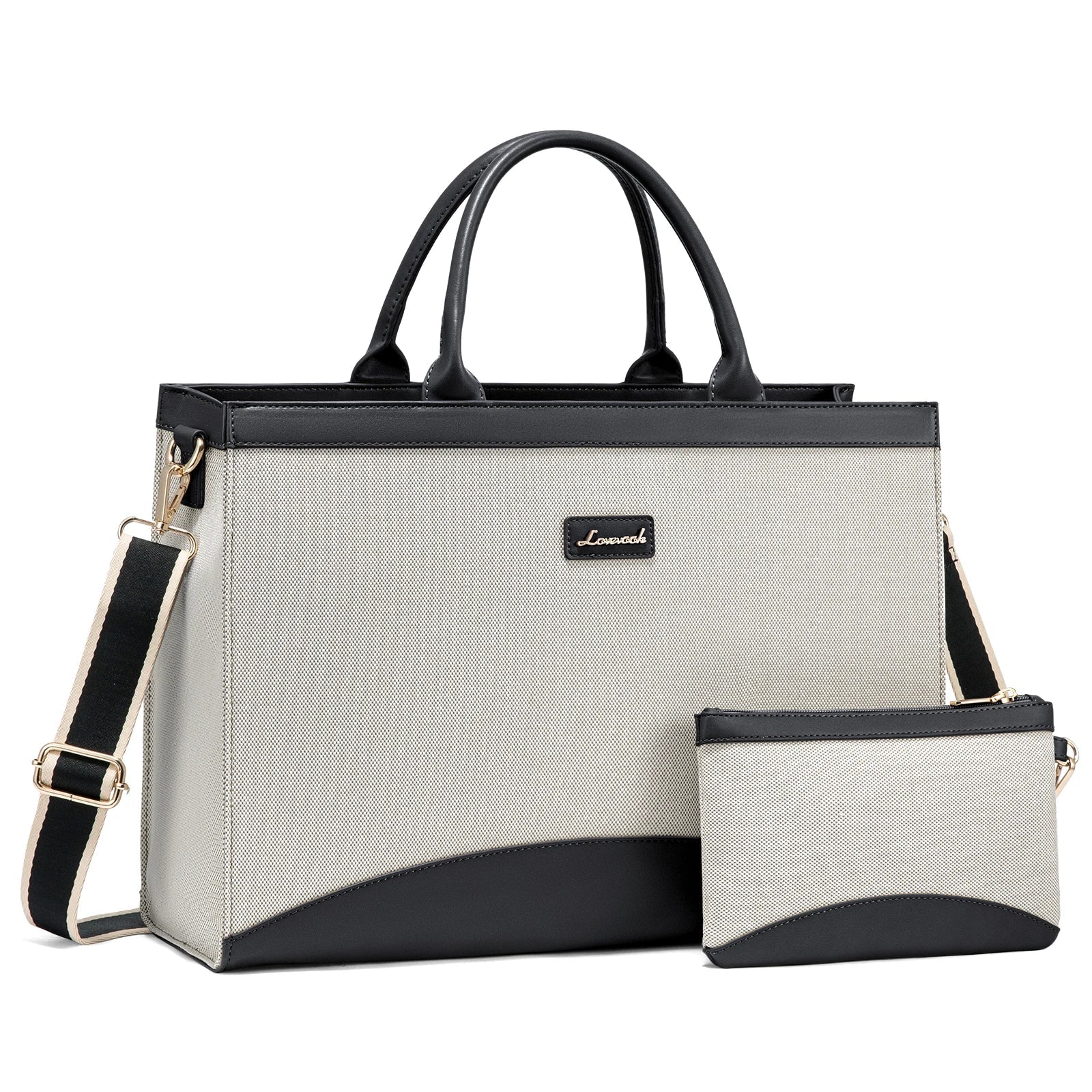 HKM-674963 Large Capacity 15.6 Inch Canvas Laptop Tote Bag for Women, Stylish Work and Travel Handbag