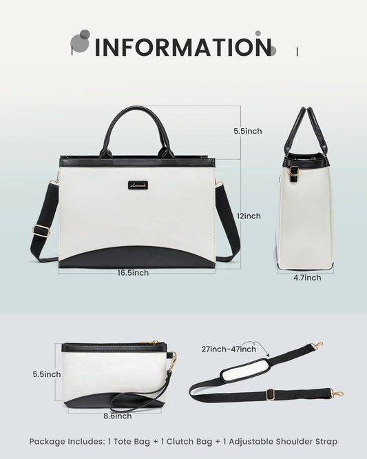 HKM-674963 Large Capacity 15.6 Inch Canvas Laptop Tote Bag for Women, Stylish Work and Travel Handbag