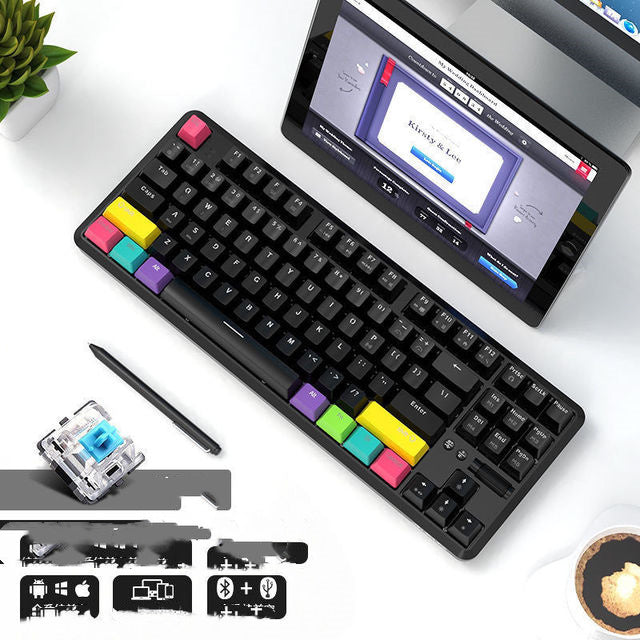 HKM-675091 Wireless Bluetooth Mechanical Keyboard with RGB Backlight - 87 Keys, Ergonomic Design, Dual Mode for Office and Gaming
