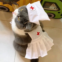 HKM-6752829 Stylish Personalized White Dress Set with Hat for Cats, Available in S and M Sizes