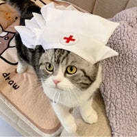 HKM-6752829 Stylish Personalized White Dress Set with Hat for Cats, Available in S and M Sizes