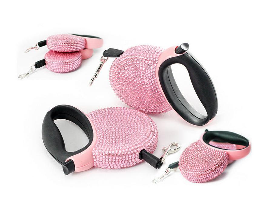 HKM-675283 Diamond-Studded Automatic Telescopic Leash for Dogs Under 15kg - 3 Meter Durable Flat Belt with Multiple Color Options