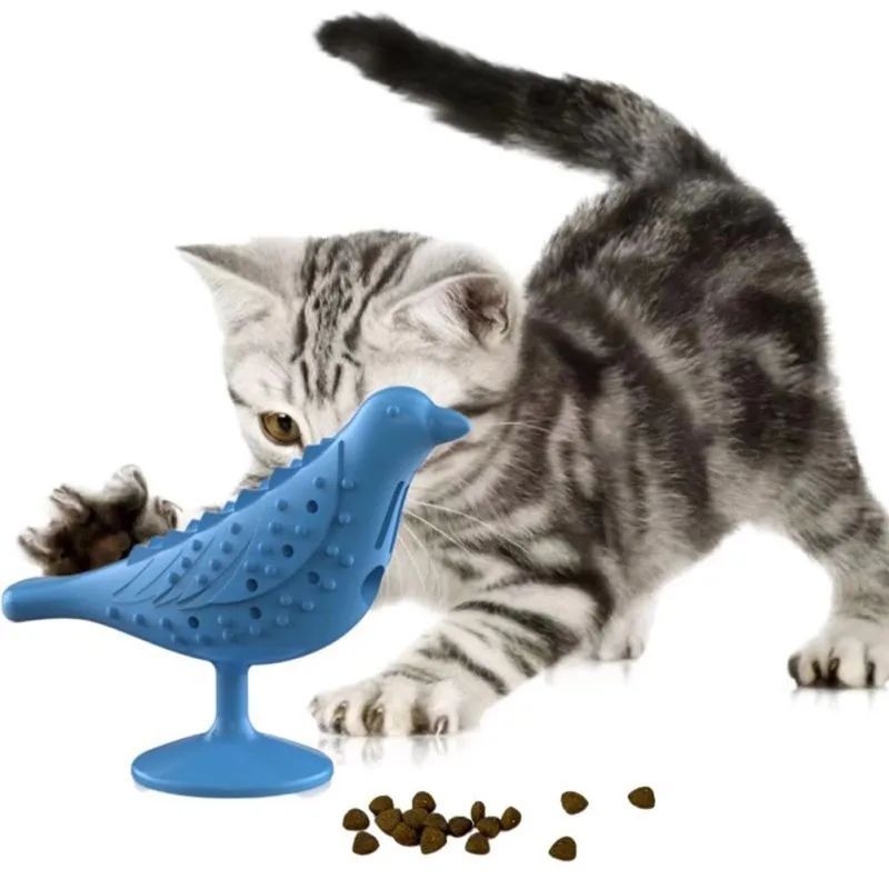 HKM-6753853 Interactive Bird-Shaped Cat Toy with Suction Cup Base for Kittens and Small Dogs - Silicone and PP Material