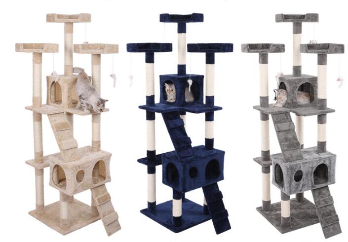 HKM-6754493 Multi-Layer Cat Climbing Frame with Plush Cover, Cardboard Tube & Jute Rope for Claw Grinding and Play