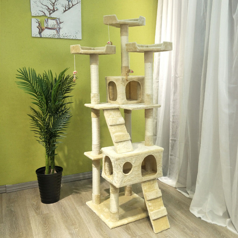 HKM-6754493 Multi-Layer Cat Climbing Frame with Plush Cover, Cardboard Tube & Jute Rope for Claw Grinding and Play
