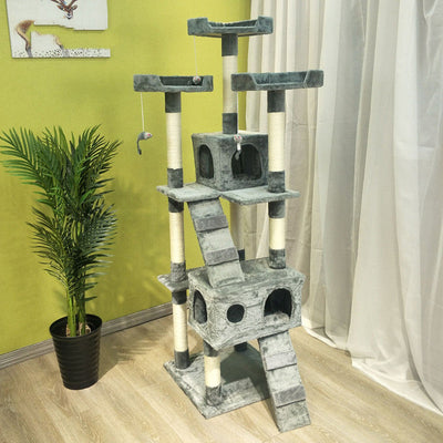 HKM-6754493 Multi-Layer Cat Climbing Frame with Plush Cover, Cardboard Tube & Jute Rope for Claw Grinding and Play