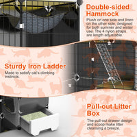 HKM-6754877 3-Tier Indoor Cat Cage with Litter Box, Hammock, and Ladder for Kittens