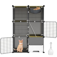 HKM-6754877 3-Tier Indoor Cat Cage with Litter Box, Hammock, and Ladder for Kittens
