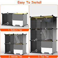 HKM-6754877 3-Tier Indoor Cat Cage with Litter Box, Hammock, and Ladder for Kittens