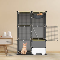 HKM-6754877 3-Tier Indoor Cat Cage with Litter Box, Hammock, and Ladder for Kittens