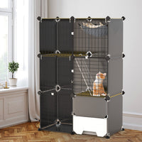 HKM-6754877 3-Tier Indoor Cat Cage with Litter Box, Hammock, and Ladder for Kittens