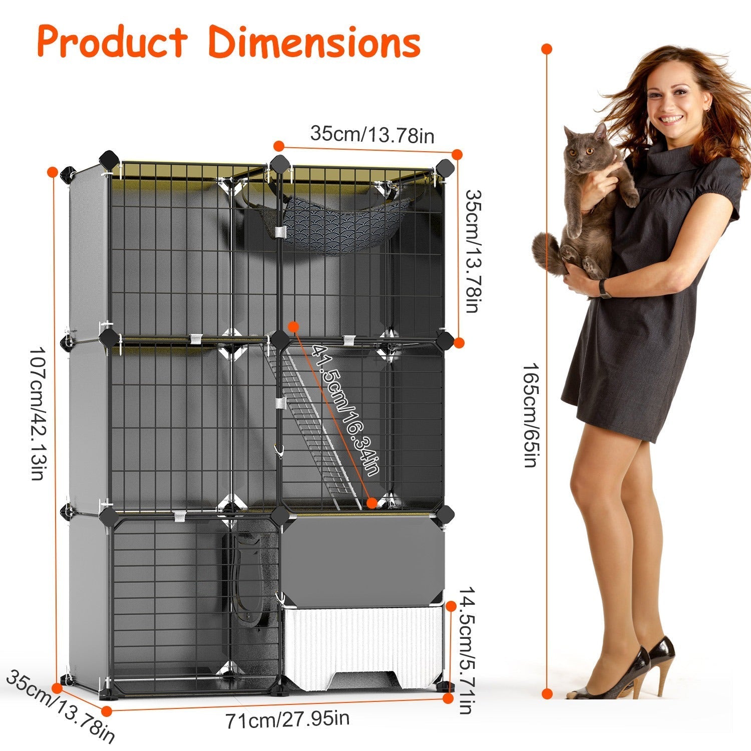 HKM-6754877 3-Tier Indoor Cat Cage with Litter Box, Hammock, and Ladder for Kittens