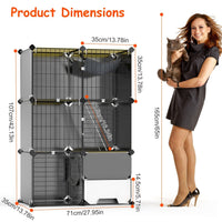 HKM-6754877 3-Tier Indoor Cat Cage with Litter Box, Hammock, and Ladder for Kittens
