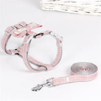 HKM-6755005 Fashion Simple Lattice Bow Pet Leash in Pink, Light Green, Light Gray, and Dark Gray for Small to Medium Pets