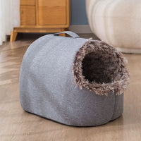 HKM-6755261 Cozy Fleece-Lined Cat Sleeping Bag Nest - Portable in Gray and Brown, Sizes M & L