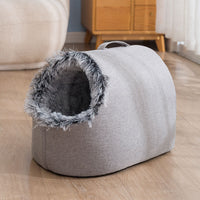 HKM-6755261 Cozy Fleece-Lined Cat Sleeping Bag Nest - Portable in Gray and Brown, Sizes M & L