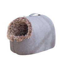 HKM-6755261 Cozy Fleece-Lined Cat Sleeping Bag Nest - Portable in Gray and Brown, Sizes M & L