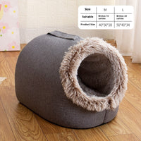 HKM-6755261 Cozy Fleece-Lined Cat Sleeping Bag Nest - Portable in Gray and Brown, Sizes M & L