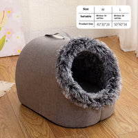 HKM-6755261 Cozy Fleece-Lined Cat Sleeping Bag Nest - Portable in Gray and Brown, Sizes M & L