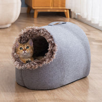 HKM-6755261 Cozy Fleece-Lined Cat Sleeping Bag Nest - Portable in Gray and Brown, Sizes M & L