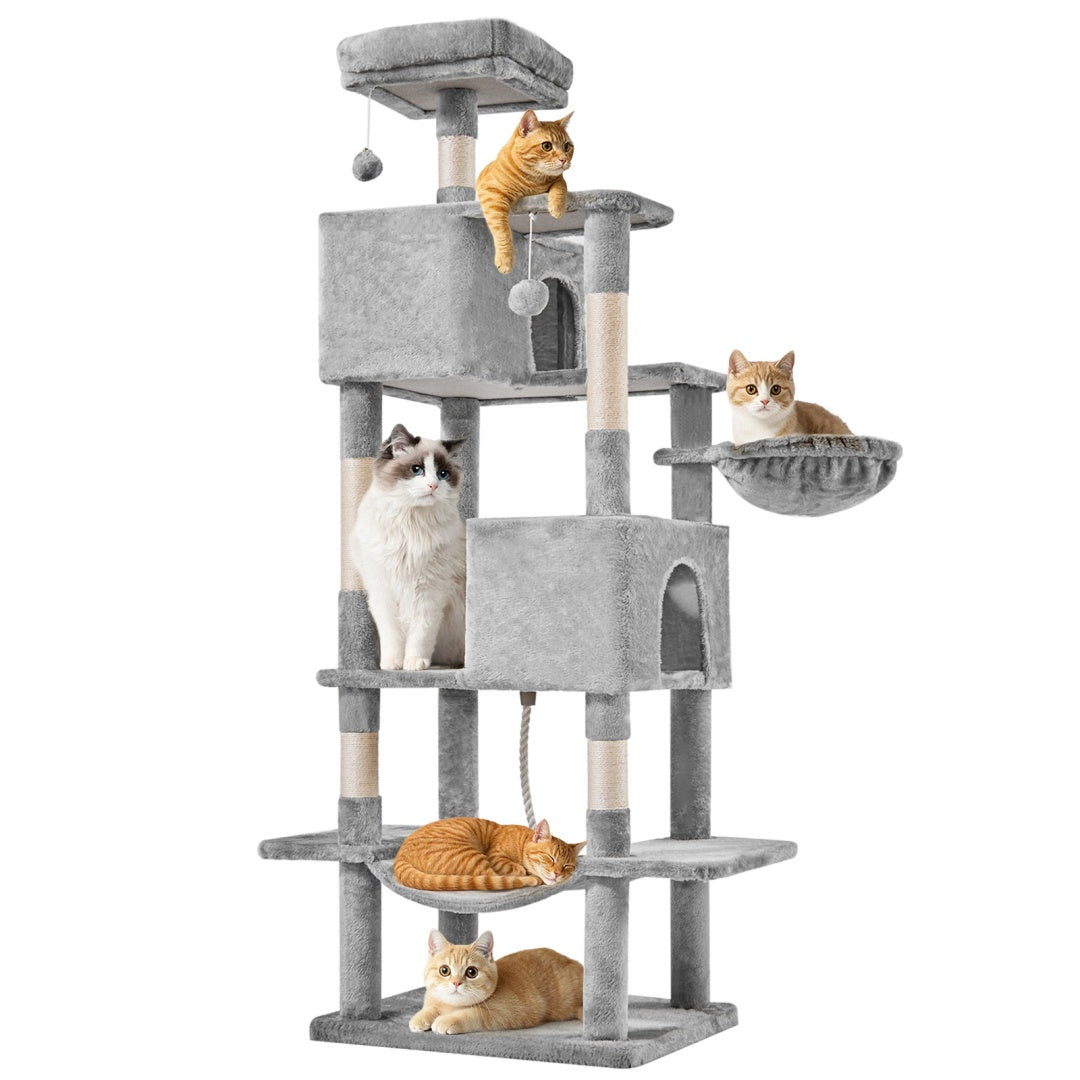 HKM-6756669 Large Multi-Level Cat Tree Tower with Cozy Hammocks and Condos for Indoor Cats and Kittens, 66 Inch