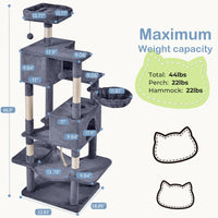 HKM-6756669 Large Multi-Level Cat Tree Tower with Cozy Hammocks and Condos for Indoor Cats and Kittens, 66 Inch