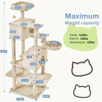 HKM-6756669 Large Multi-Level Cat Tree Tower with Cozy Hammocks and Condos for Indoor Cats and Kittens, 66 Inch