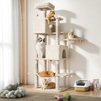 HKM-6756669 Large Multi-Level Cat Tree Tower with Cozy Hammocks and Condos for Indoor Cats and Kittens, 66 Inch