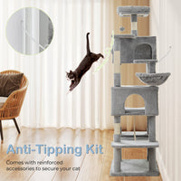 HKM-6756669 Large Multi-Level Cat Tree Tower with Cozy Hammocks and Condos for Indoor Cats and Kittens, 66 Inch